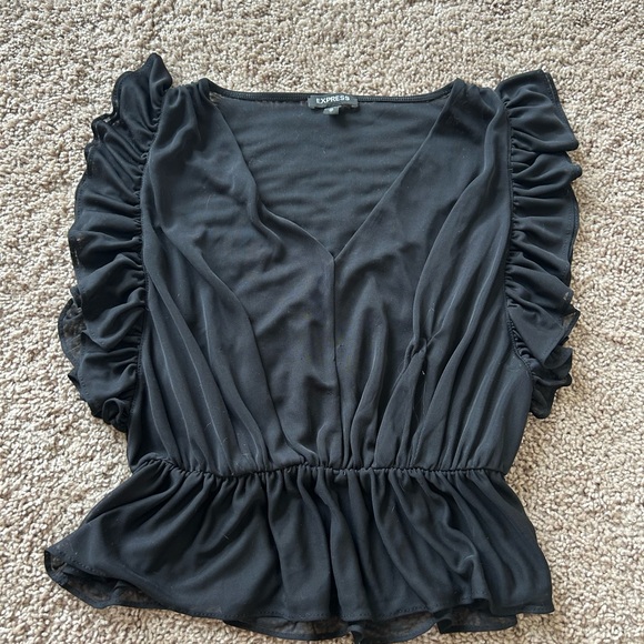 Express Black Ruched Ruffled Blouse - Picture 1 of 2